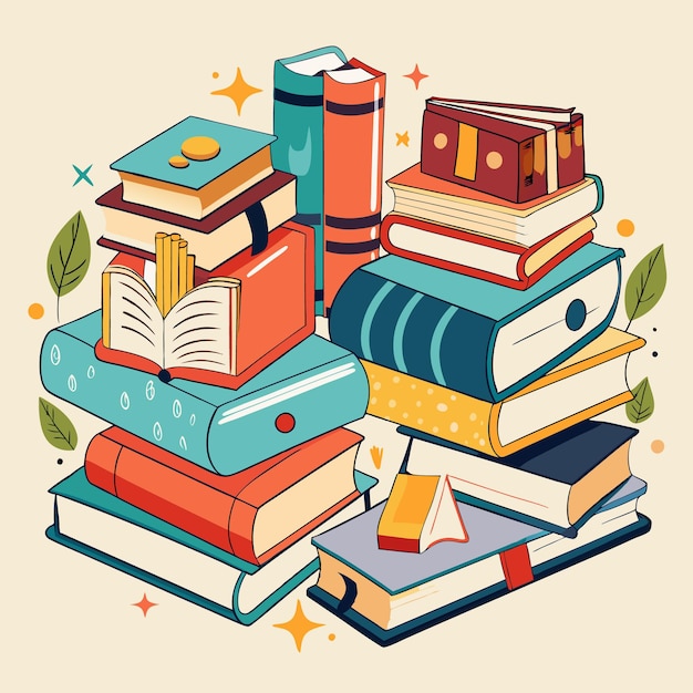 Ilustración educativa creativa y colorida con libros y materiales escolares