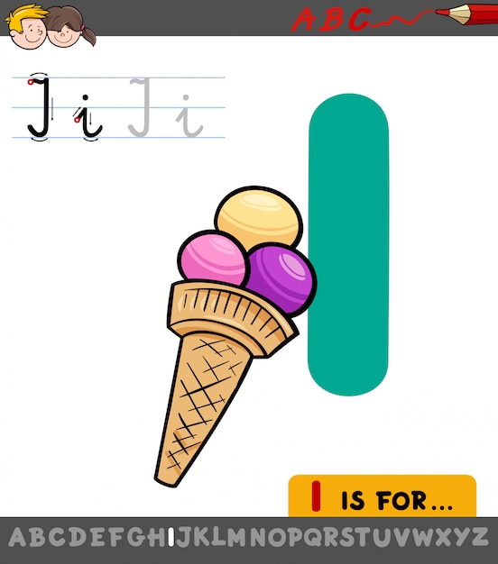 Ilustración educativa de la letra I con helado