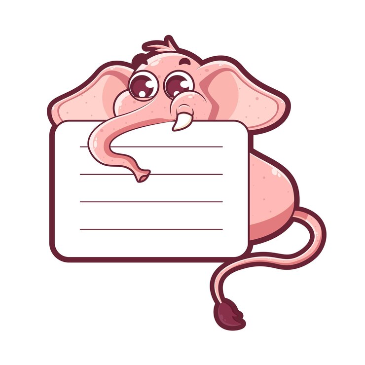 ilustración de elefante de dibujos animados con papel blanco en blanco