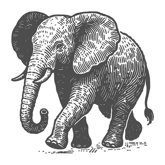 Ilustración de un elefante de época dibujada a mano