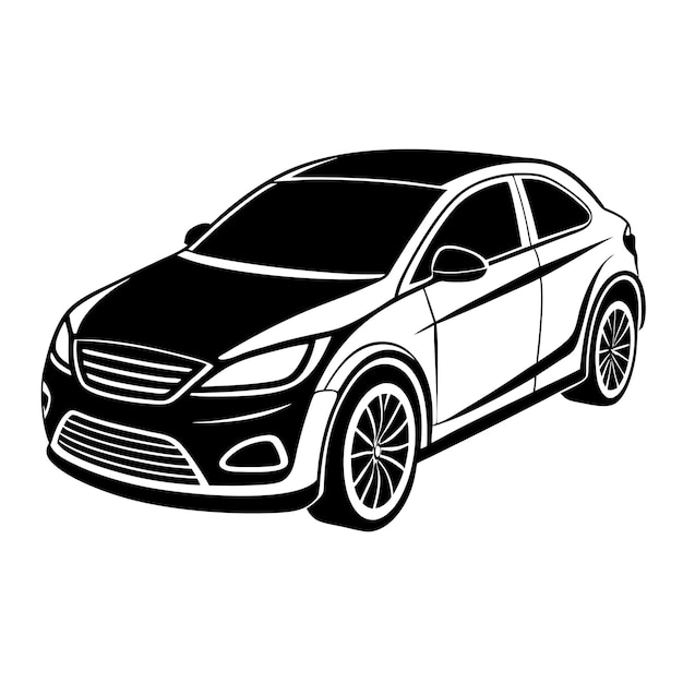 Ilustración elegante de automóviles hatchback en blanco y negro