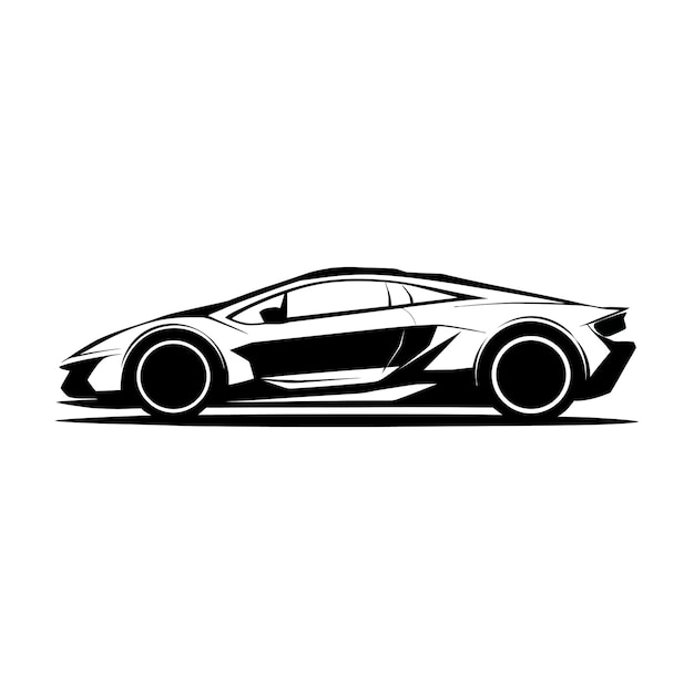 Ilustración elegante en blanco y negro de un automóvil deportivo futurista