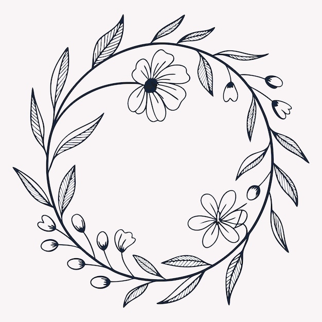 Ilustración elegante de una corona botánica con un arte de líneas minimalista