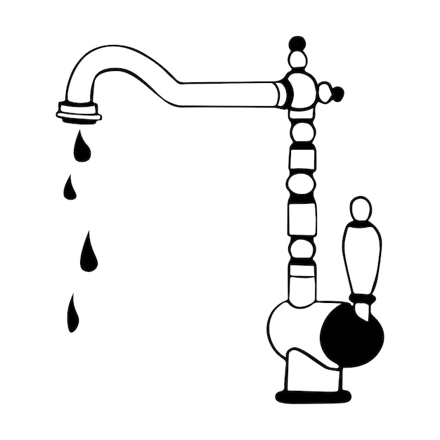 Vector ilustración de un elegante grifo de agua de moda al estilo de garabatos en vector. goteando agua.