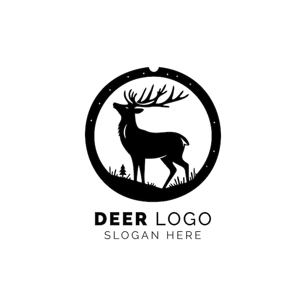 Ilustración elegante del logotipo del ciervo blanco y negro para la marca corporativa