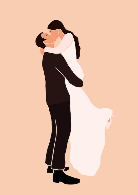 Ilustración de la elegante pareja besándose
