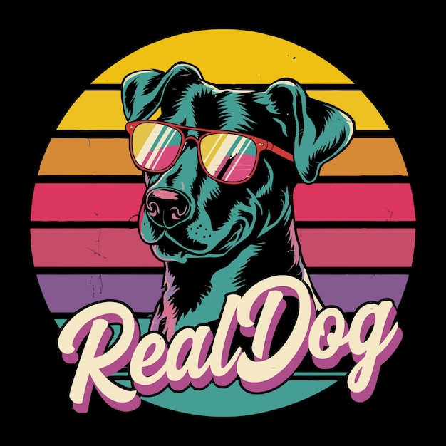 Ilustración elegante de perro vintage con vibraciones de los años 80