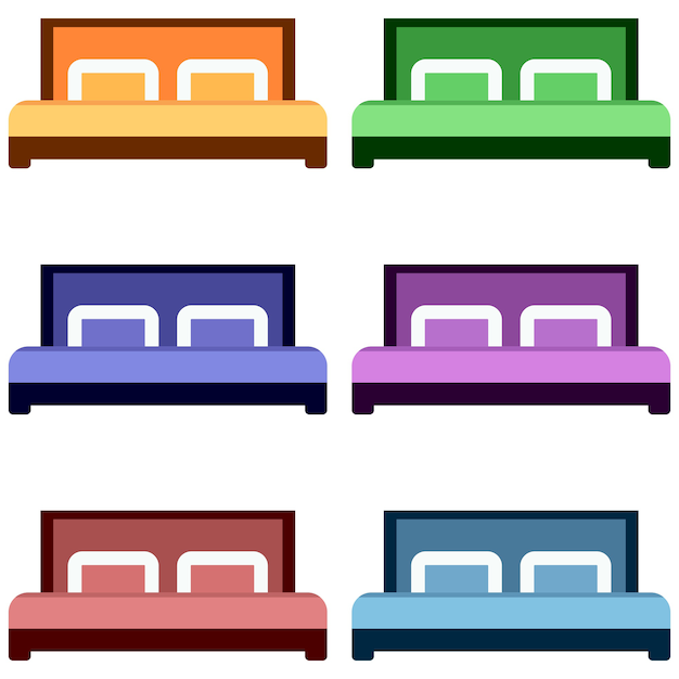 Ilustración de elemento de colorido juego de iconos de elemento plano de cama
