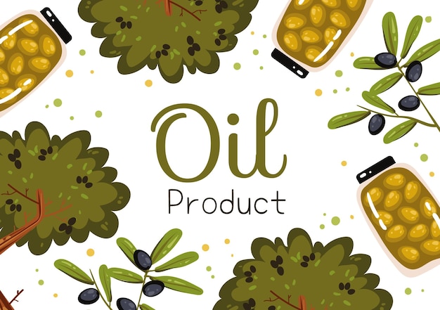 Ilustración de elemento de diseño gráfico plano de concepto de marco de cubierta de cartel de banner de aceite de oliva