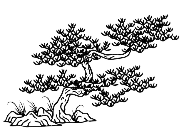 Ilustración de los elementos asiáticos del bosquejo del árbol