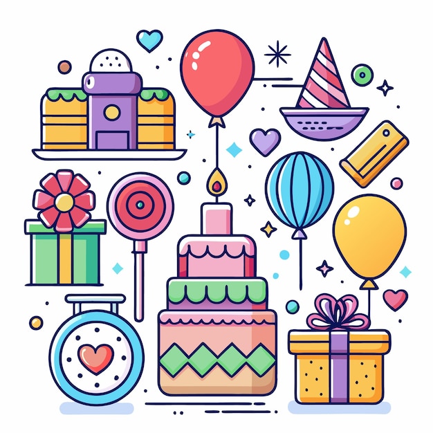 Ilustración de elementos coloridos de la fiesta de cumpleaños