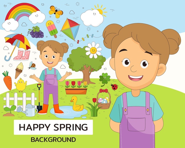 Vector ilustración y elementos de feliz primavera