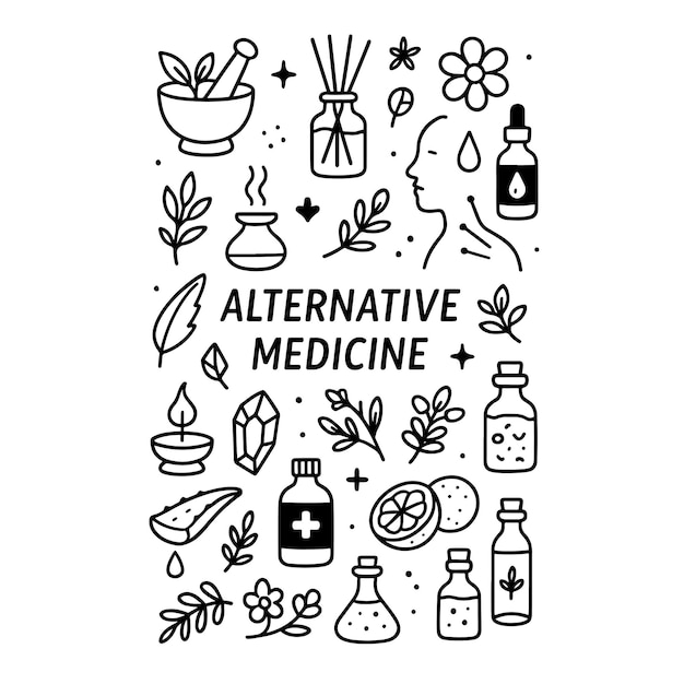 Ilustración de los elementos de la medicina alternativa