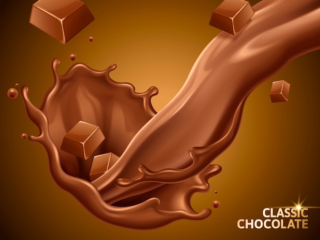 Ilustración de elementos de salsa de chocolate vertido