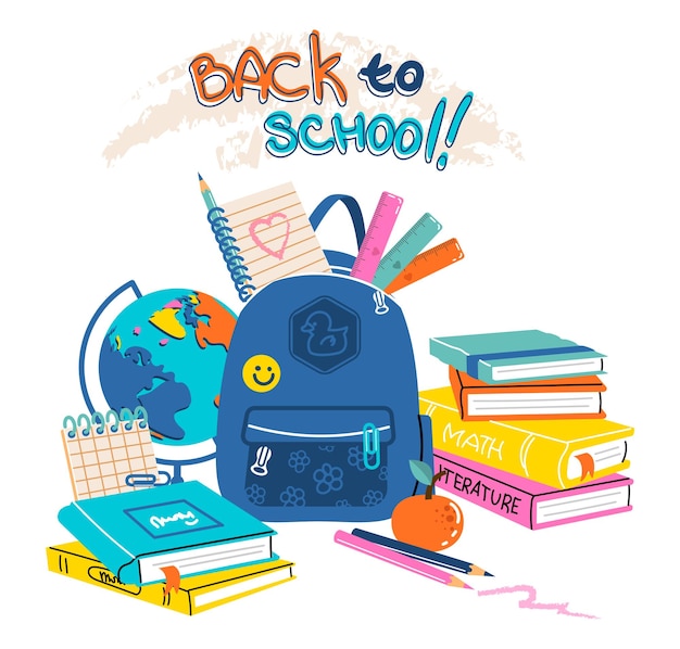Ilustración de elementos de útiles escolares Regreso a la escuela
