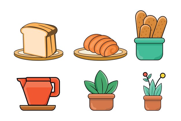 Ilustración de elementos vectoriales de la cafetería