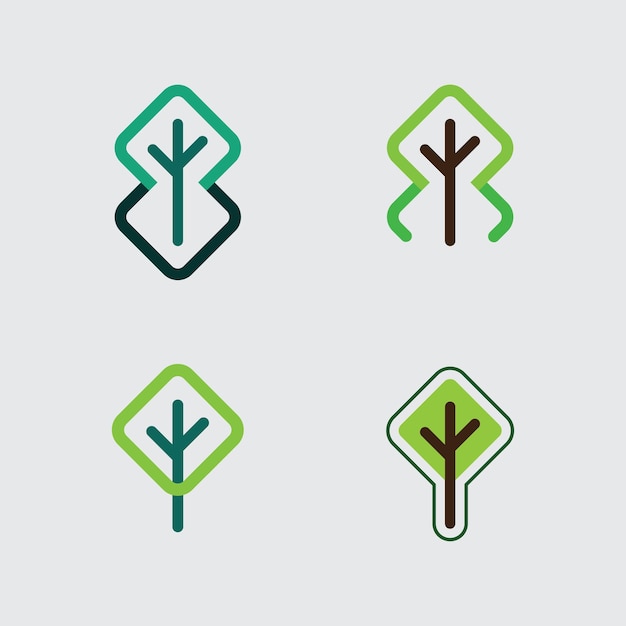 Ilustración del emblema del árbol del bosque de ecología verde para la biodiversidad de la vida natural y la energía renovable de la tierra xAxA