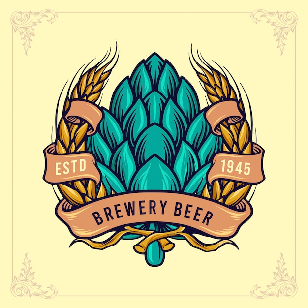 Ilustración de emblema de cerveza de cervecería