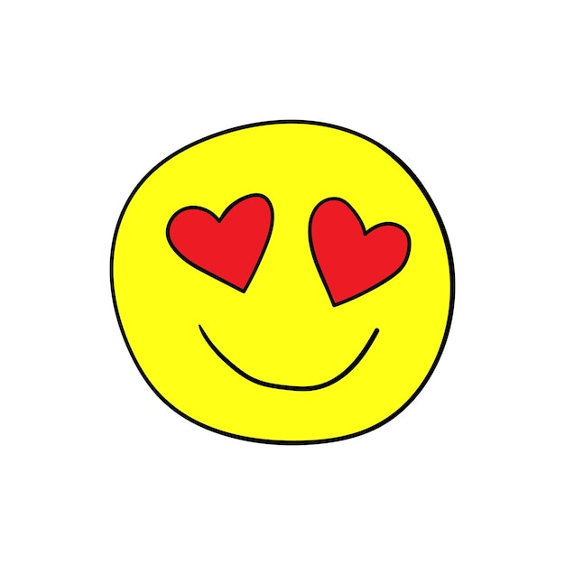 Ilustración de un emoticon amoroso con ojos en forma de corazón Icono de garabateo de amor