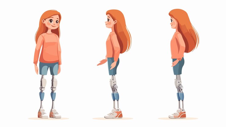 Vector ilustración empoderadora de una niña con discapacidad con piernas protésicas