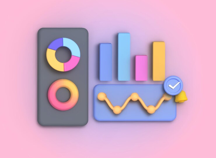 Vector ilustración empresarial 3d o nota de análisis de datos de crecimiento empresarial