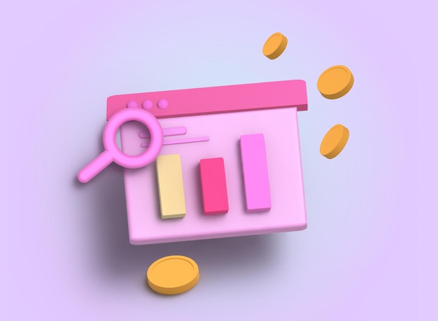 Ilustración empresarial 3D o nota de análisis de datos de crecimiento empresarial