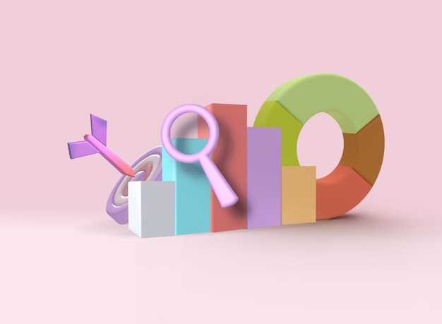 Ilustración empresarial 3D o nota de análisis de datos de crecimiento empresarial