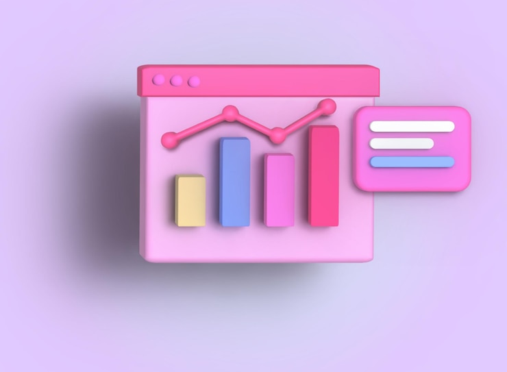 Vector ilustración empresarial 3d o nota de análisis de datos de crecimiento empresarial