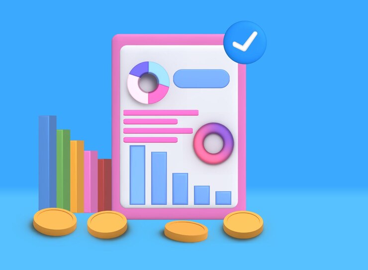 Vector ilustración empresarial 3d o nota de análisis de datos de crecimiento empresarial