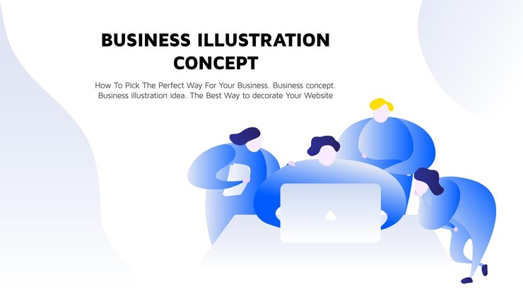 Vector ilustración empresarial vectorial un grupo de jóvenes trabajan juntos en un proyecto discusión del concepto detrás del escritorio colaboración independiente vista frontal plantilla de página de destino gradiente azul