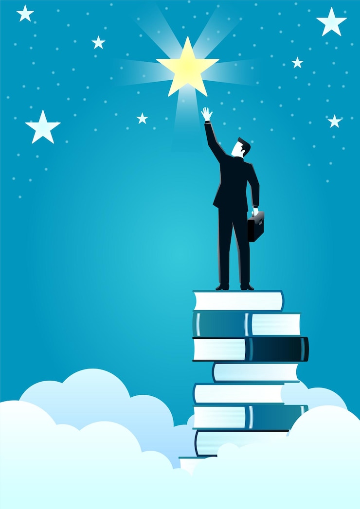 Vector ilustración de un empresario alcanzar las estrellas