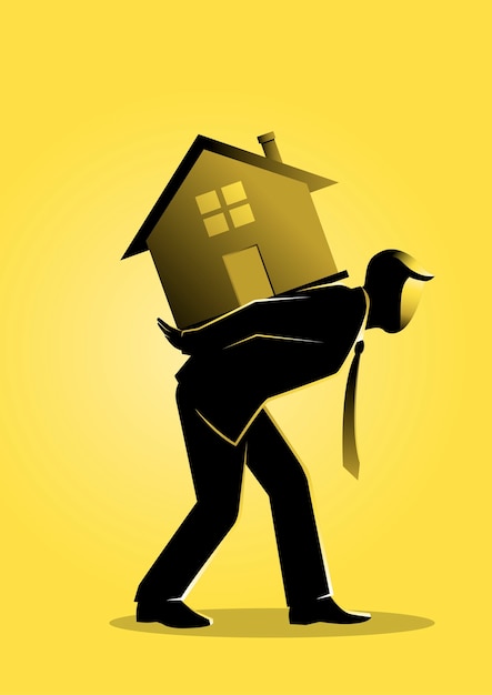 Una ilustración de un empresario con una casa en la espalda
