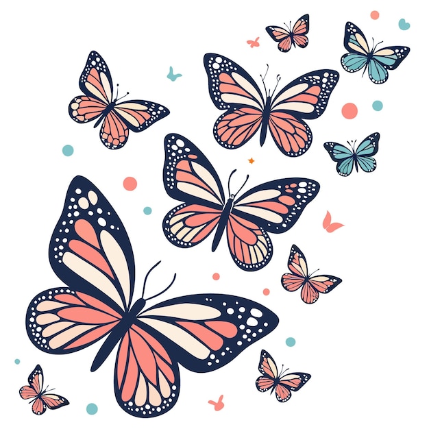 Ilustración encantadora de mariposas Páginas para colorear Una colección perfecta de coloridas y salvajes