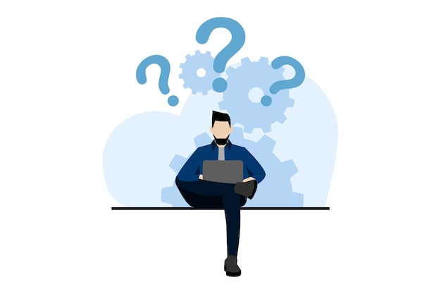 Ilustración de encontrar una solución a un problema con un hombre de negocios que tiene una pregunta
