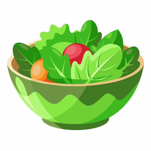 Ilustración de ensalada vectorial fresca y crujiente aislada sobre un fondo blanco