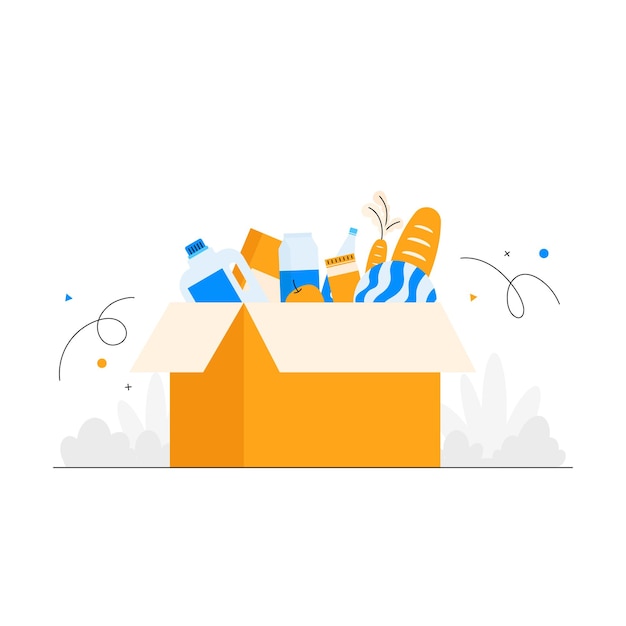 Ilustración de la entrega de cajas de comestibles frescos