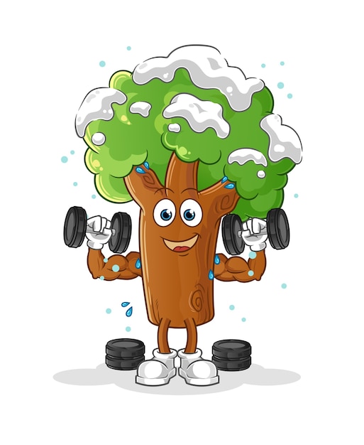 Ilustración de entrenamiento con pesas de árbol de invierno. personaje