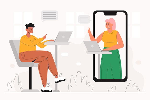 Ilustración de entrevista de trabajo en línea