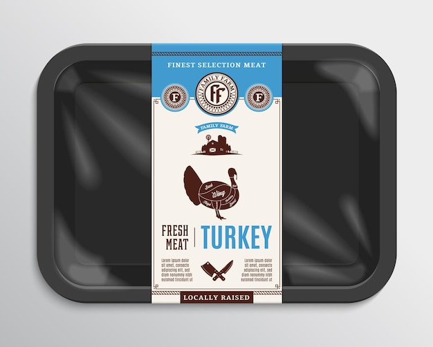 Ilustración de envasado de carne de pavo vectorial