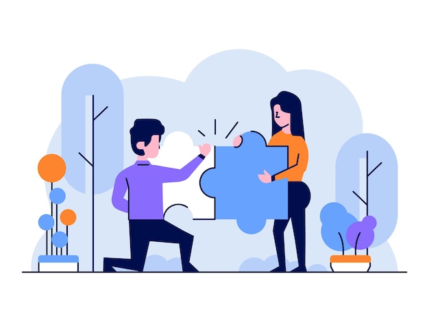 Ilustración Equipo de gente de negocios rompecabezas completo para resolver problemas estilo de diseño plano y esquema