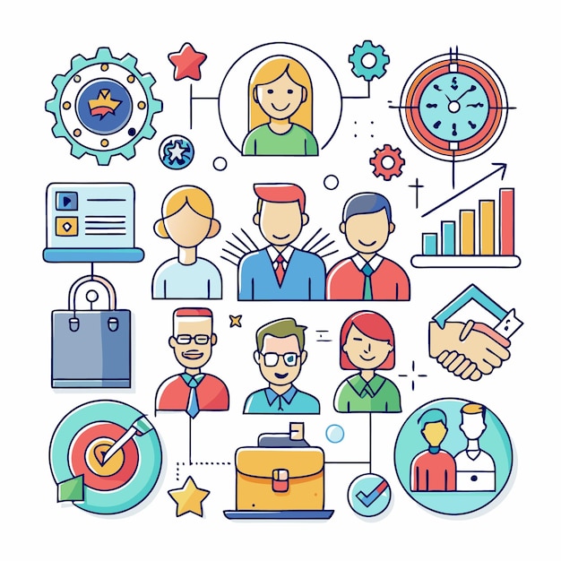 Ilustración de un equipo de personas diversas que trabajan juntas en un proyecto