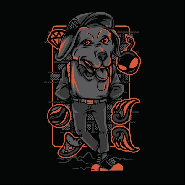 Ilustración de escala de grises de neón de Golden Retriever