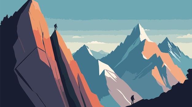Ilustración de escalada con hermosas vistas a las montañas