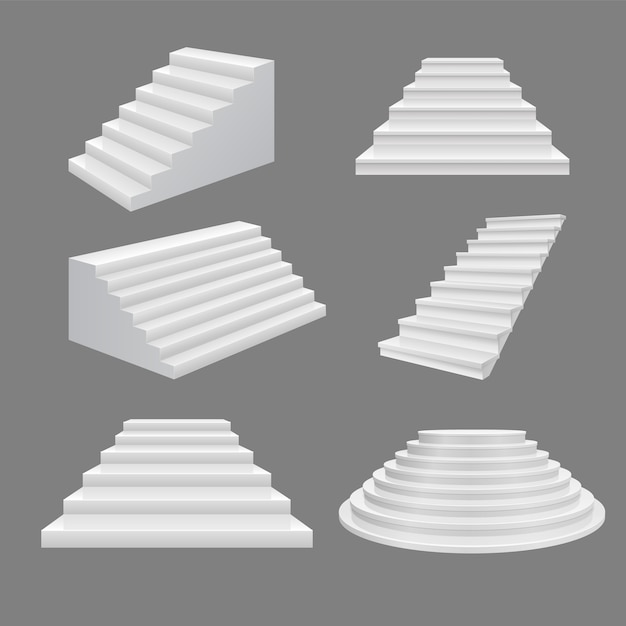 Ilustración de escaleras de construcción. conjunto de escalera moderna blanca de ilustración 3d scala