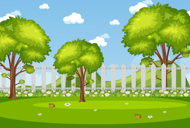 Vector ilustración de escena con árboles verdes en el parque