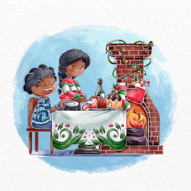 Ilustración de escena de cena de navidad