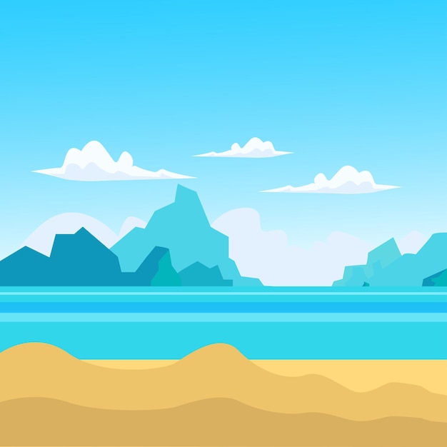 Vector ilustración de escena de fondo de paisaje marino de playa de dibujos animados