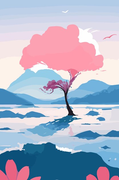 Vector ilustración de una escena natural del paisaje dibujada a mano