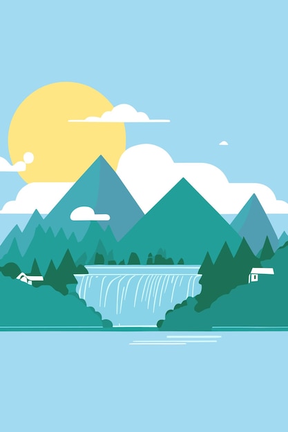 Vector ilustración de una escena natural del paisaje dibujada a mano