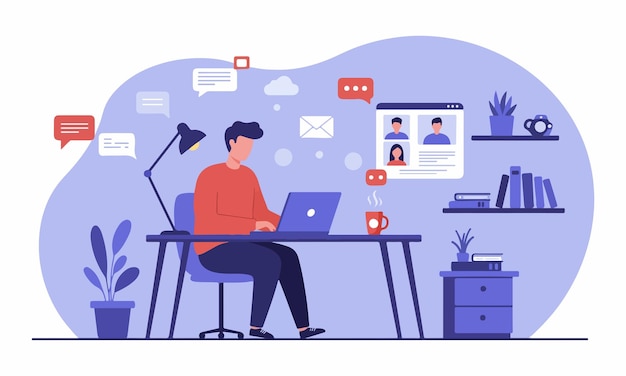 Ilustración de una escena de trabajo de oficina moderna